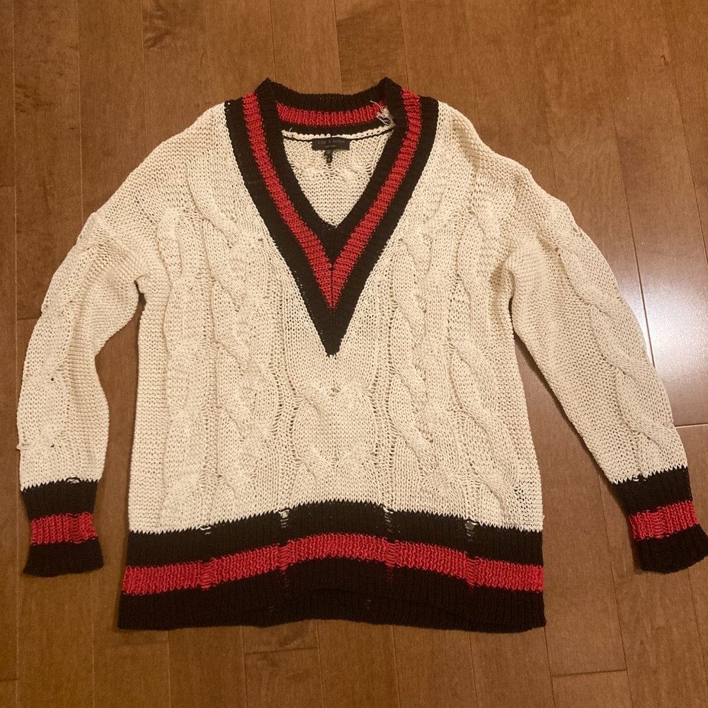 Rag & Bone Emma Varsity-Stripe Cable Knit Sweater